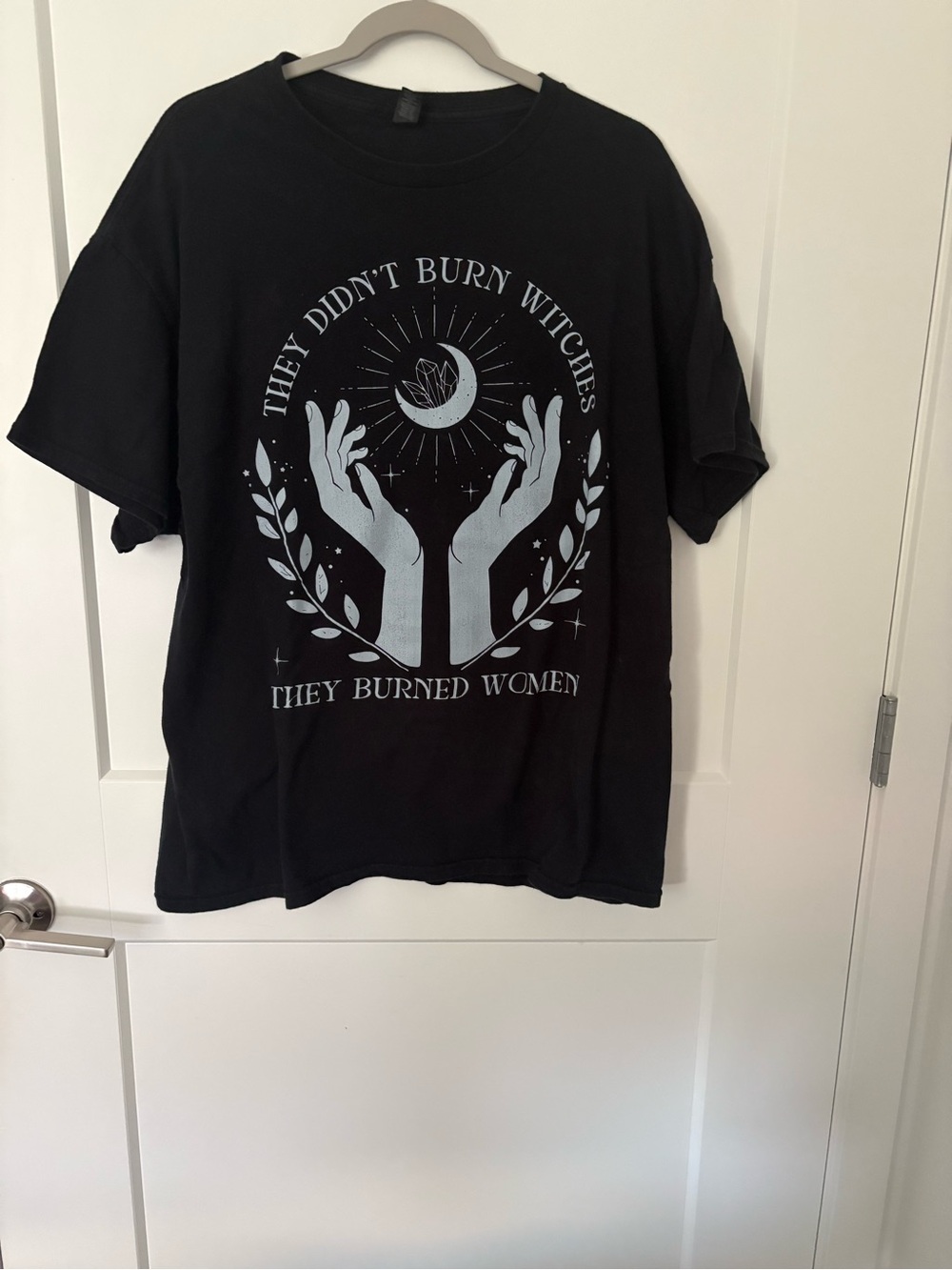 Gildan Black Statement Tee with Hands and Moon
